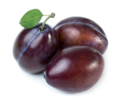 Sweet plums with leaf isolated on white background