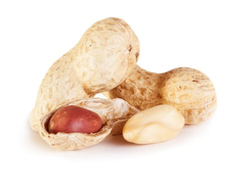 Peeled peanuts isolated on white background