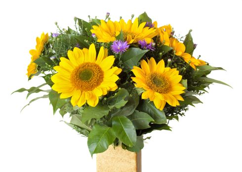 Bouquet with sunflowers isolated on white background