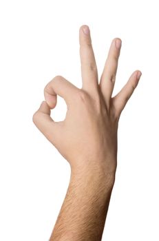 Hand OK sign isolated on white background