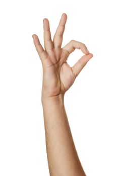 Hand OK sign isolated on white background