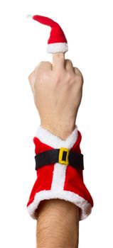 Immature hand sign with Santa Claus' wearing