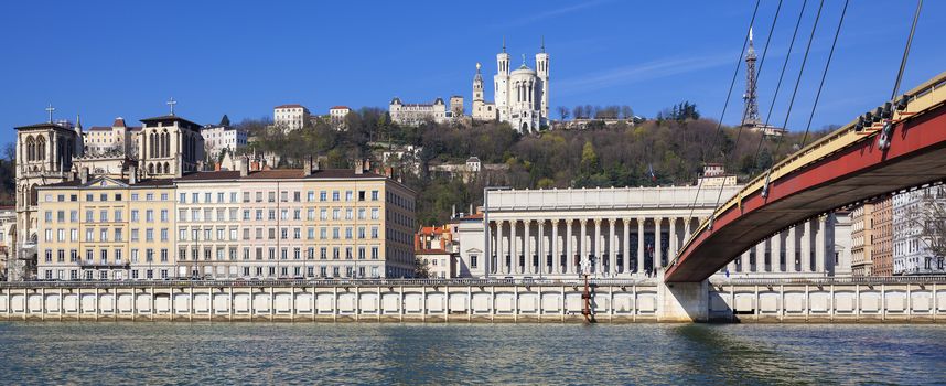 Panoramic view of Saone river at Lyon, France