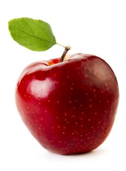 Red apple with leaf isolated on white