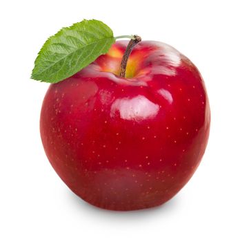 Red apple with leaf isolated on white