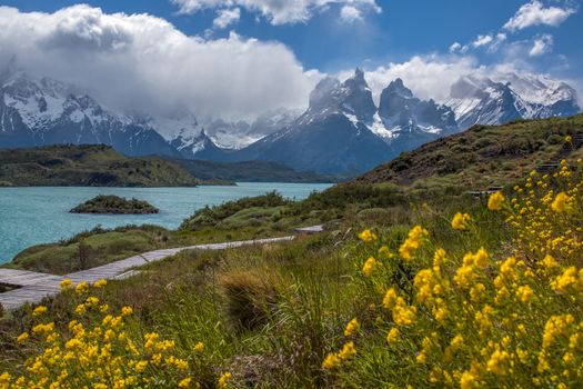 Cordillera del Paine in Torres del Paine National Park in Patagonia in southern Chile.