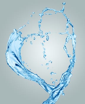 Water heart isolated on grey background