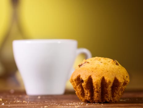 Muffin with white coffee cup, breakfast 