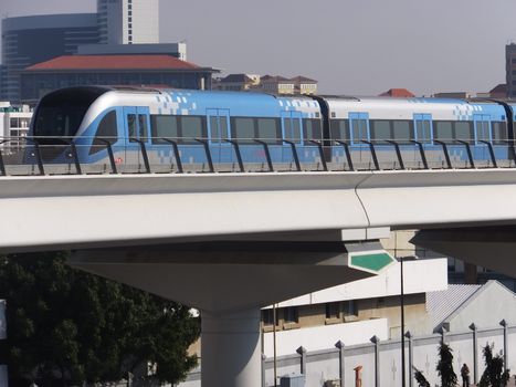 Train approaching Oud Metha Metro Station in Dubai, UAE. Guinness World Records declared it the worlds longest fully automated driverless metro network.