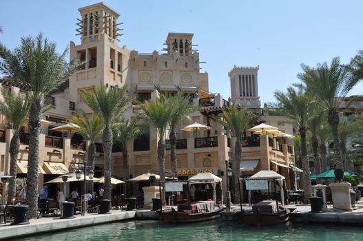 Madinat Jumeirah Arabian Resort in Dubai, UAE. It is the largest resort in Dubai, spreading across 40 hectares of landscapes and gardens.