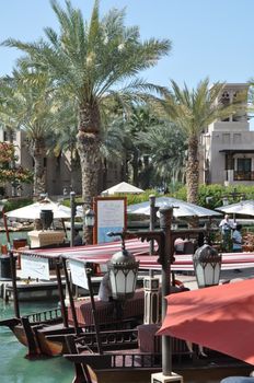 Madinat Jumeirah Arabian Resort in Dubai, UAE. It is the largest resort in Dubai, spreading across 40 hectares of landscapes and gardens.