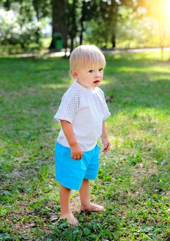 Baby Boy walk at the Summer Park