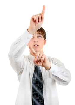 Teenager Pointing Isolated on the White Background