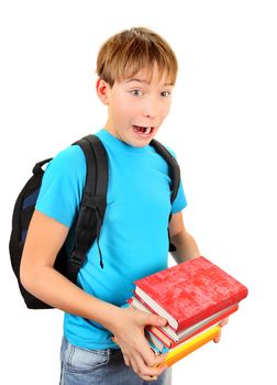 Surprised Schoolboy with a Books Isolated on the White Background