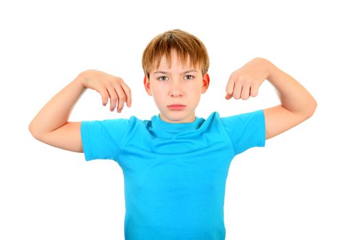 Exhausted Kid Muscle Flexing Isolated on the White Background