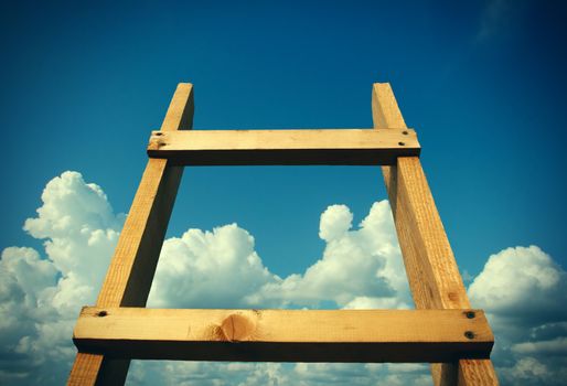 Vignetting Photo of Wooden Stairway on the Sky Background