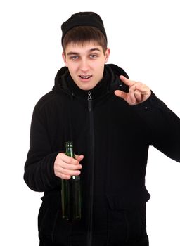 Young Man with a Beer Isolated on the White Background