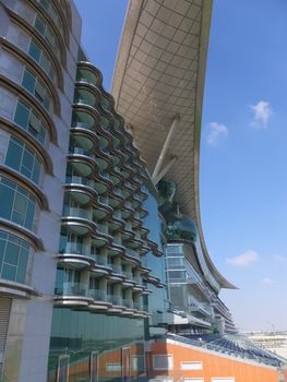 Meydan Hotel in Dubai, UAE. The Meydan is the worlds first 5-star trackside hotel with 285 rooms, 2 race tracks and the Grandstand.