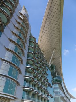 Meydan Hotel in Dubai, UAE. The Meydan is the worlds first 5-star trackside hotel with 285 rooms, 2 race tracks and the Grandstand.