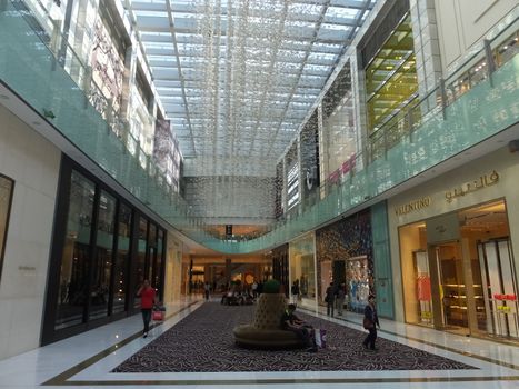 Dubai Mall in Dubai, UAE. At over 12 million sq ft, it is the world's largest shopping mall based on total area and 6th largest by gross leasable area.