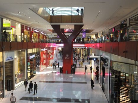 Dubai Mall in Dubai, UAE. At over 12 million sq ft, it is the world's largest shopping mall based on total area and 6th largest by gross leasable area.