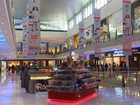 Dubai Mall in Dubai, UAE. At over 12 million sq ft, it is the world's largest shopping mall based on total area and 6th largest by gross leasable area.