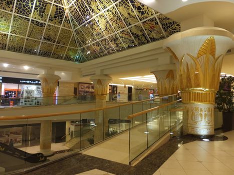 Wafi Mall in Dubai, UAE. Wafi City, styled after ancient Egypt, is a mixed-use development including a mall, hotel, restaurants, and residences.