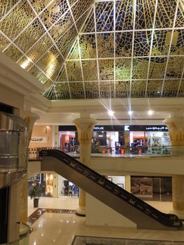 Wafi Mall in Dubai, UAE. Wafi City, styled after ancient Egypt, is a mixed-use development including a mall, hotel, restaurants, and residences.