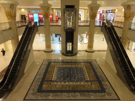 Wafi Mall in Dubai, UAE. Wafi City, styled after ancient Egypt, is a mixed-use development including a mall, hotel, restaurants, and residences.