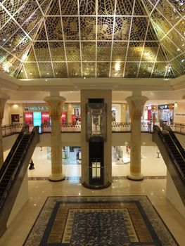 Wafi Mall in Dubai, UAE. Wafi City, styled after ancient Egypt, is a mixed-use development including a mall, hotel, restaurants, and residences.