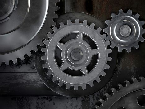 Gears on dark background. Abstract 3d illustration of gears.