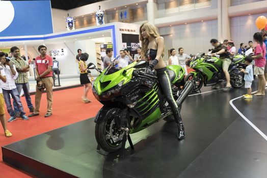 BANGKOK,THAILAND - APRIL 4 : kawasaki motorcycle show on April 4,2015 at the 36th Bangkok international motor show in Thailand.