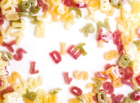 Food, nutrition. Delicious pasta letters