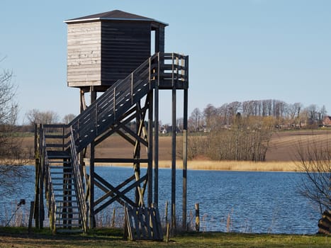 Bird watching birding wildlife observation tower in a nature park