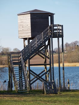 Bird watching birding wildlife observation tower in a nature park    