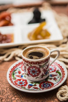 Turkish coffee served in a traditional cup