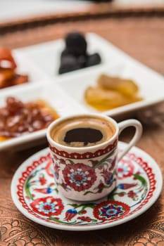 Turkish coffee served in a traditional cup