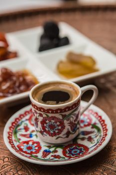 Turkish coffee served in a traditional cup