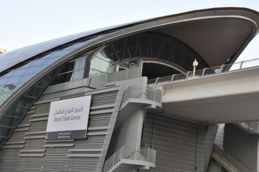 Dubai World Trade Centre Metro Station in UAE. Dubai Metro is a driverless network. Guinness World Records declared it the worlds longest fully automated metro network.