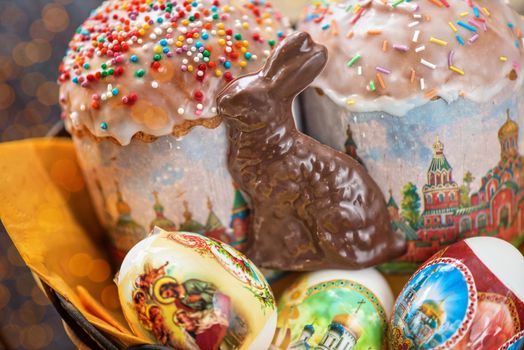 Easter eggs cake and bunny shape chocolate