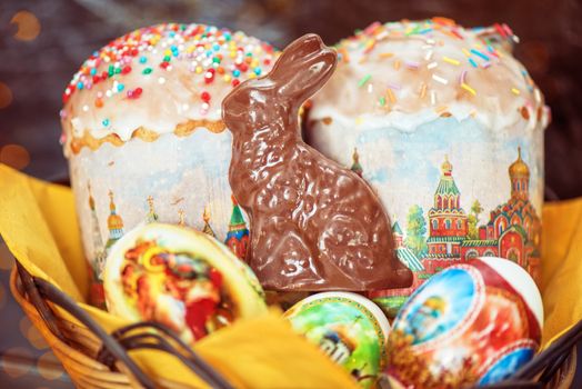 Easter eggs cake and bunny shape chocolate