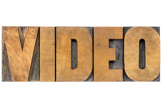 video word - isolated text in letterpress wood type