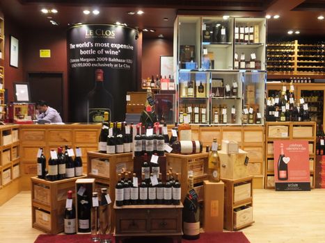 Wine store at Dubai Duty Free at Dubai International Airport in the UAE. It is the worlds largest airport retailer based on turnover.