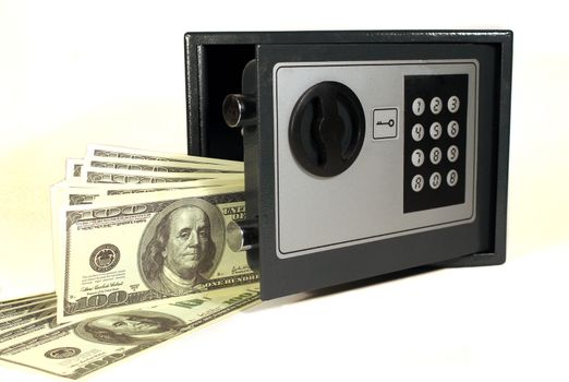 Mini safebox with hundred dollar notes inside