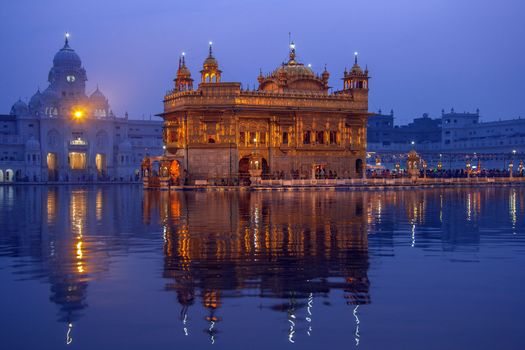 The Golden Temple or Harmandir Sahib in the city of Amritsar in the Punjab region of northwest India. The center of the Sikh faith and the site of its holiest shrine.