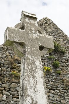 old celtic cross head stone from a grave yard in county kerry ireland