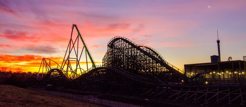 curves of a roller Coaster at Sunset or sunrise