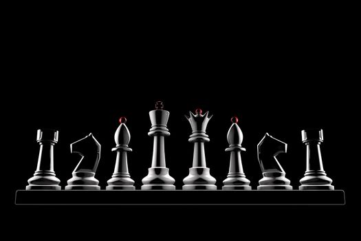 Chess pieces on a black background (3d image of a graphic style).