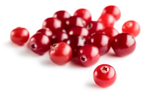 Fresh ripe cranberries isolated on white background