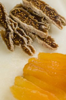 Ingredients for preparation of artigianal chocolate bar with dried fruits